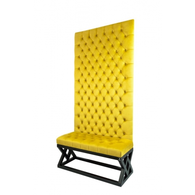 Ławka Metalowa z Panelem Ściennym Pikowanym Siedzisko Pikowane Cytrynowa Żółcień LPPK-43 Rozmiary od 50 cm do 100 cm