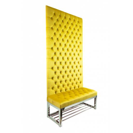 Ławka Metalowa z Panelem Ściennym Pikowanym Siedzisko Pikowane Cytrynowa Żółcień LPPK-66 Rozmiary od 50 cm do 100 cm